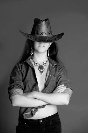 Young girl wearing cowboy hatの写真素材