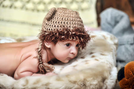 Cute little Newborn Baby boy posing for camera の写真素材