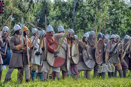 The museum-preserve Old Ladoga  Leningrad, Volkhov district,  Staraya Ladoga  annual military-historical festival early Middle Ages First Capital of Russia のeditorial素材