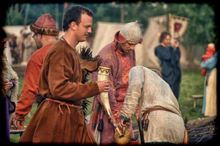 Medieval feast, the festival of historical reconstruction of the early Middle Ages, Volkhov, Russia