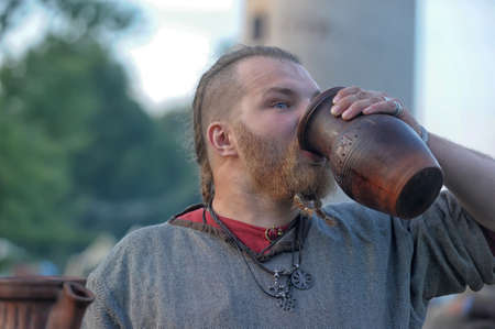 Medieval feast, the festival of historical reconstruction of the early Middle Ages, Volkhov, Russiaのeditorial素材