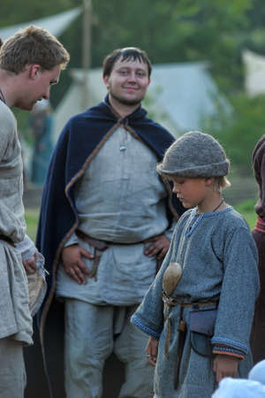 Medieval feast, the festival of historical reconstruction of the early Middle Ages, Volkhov, Russiaのeditorial素材