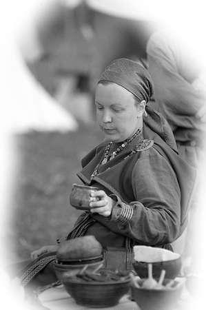 Medieval feast, the festival of historical reconstruction of the early Middle Ages, Volkhov, Russiaのeditorial素材