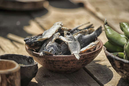 Dried fish on a plate の写真素材