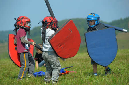 children fighting with shieldのeditorial素材
