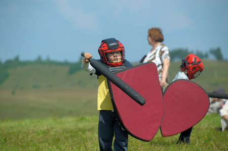 children fighting with shieldのeditorial素材
