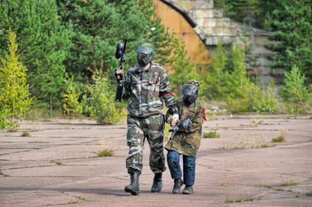 Tournament paintball in the woods, St  Petersburg, Russiaのeditorial素材