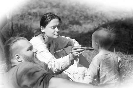 Medieval feast, the festival of historical reconstruction of the early Middle Ages, Volkhov, Russiaのeditorial素材