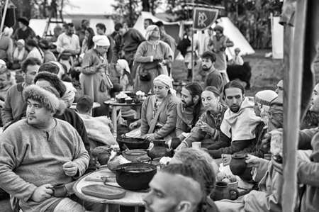 Medieval feast, the festival of historical reconstruction of the early Middle Ages, Volkhov, Russiaのeditorial素材