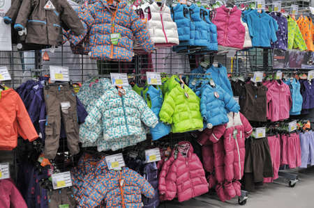 Winter jackets and accessories on standsのeditorial素材
