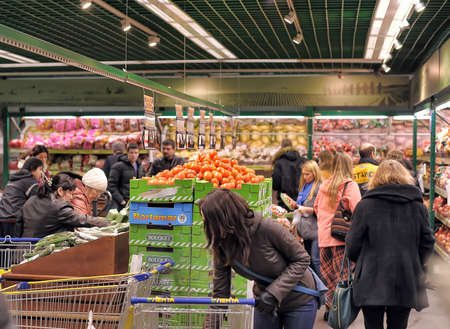 People in the supermarket to buy fruit, St  Petersburg, Russiaのeditorial素材