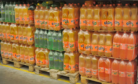Fanta and Sprite in a supermarket のeditorial素材