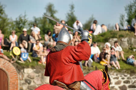 Knight on horse tournaments historic festival, fortress Corell, Priozersk, Russia のeditorial素材