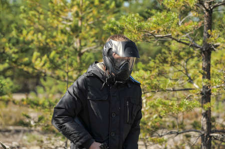 Paintball players in full gear at the shooting range, tournament in St  Petersburg, Russia のeditorial素材