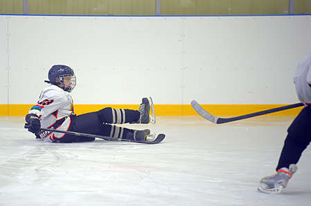 Children playing hockey on a city tournament St  Petersburg, Russia のeditorial素材