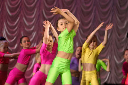 Dance performance on stage, Festival of children s dance groups, St  Petersburg, Russia のeditorial素材