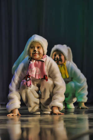 children dancing in bunny costumesのeditorial素材