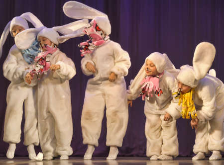 children dancing in bunny costumesのeditorial素材