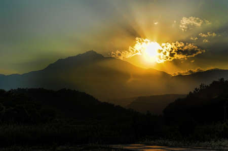 sunset over the mountains, Kemer, Turkeyの写真素材