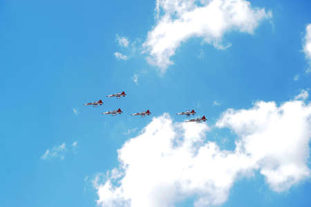 Turkish Air Force Aerobatic Demonstration Team Turkish Stars performs during Izmir Independence Day