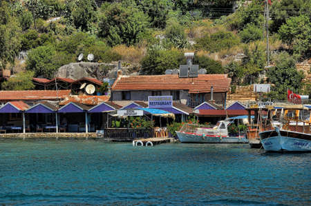 The yacht anchored in Kekova, Turkey のeditorial素材