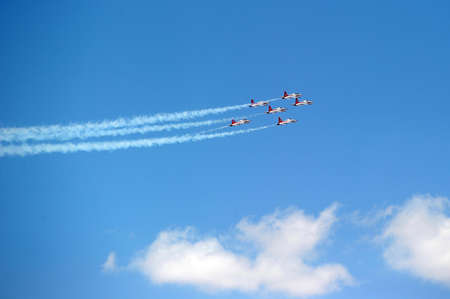 Turkish Air Force Aerobatic Demonstration Team Turkish Stars performs during Izmir Independence Day のeditorial素材