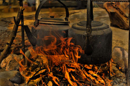 kettles in the campaign at the stakeの写真素材