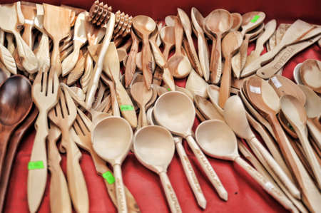 Wooden spoons for sale, souvenirs, Russiaの写真素材