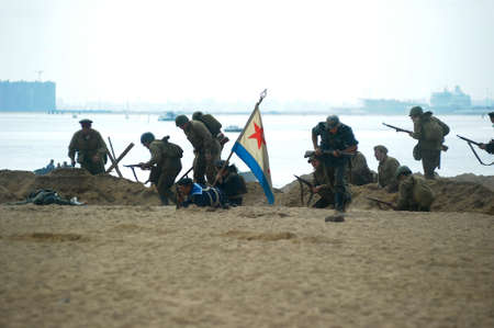 Reconstruction of the battle of the Second World War, Day Military Navy, St. Petersburg, Russia