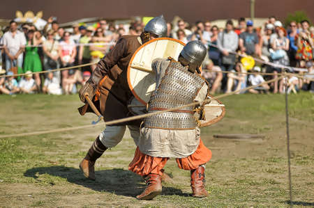 Vikings fight with swordsのeditorial素材
