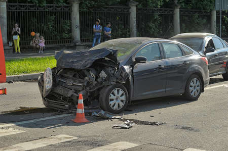 Rescuers and FEMA had an accident around the car, Petersburg, Russia.のeditorial素材