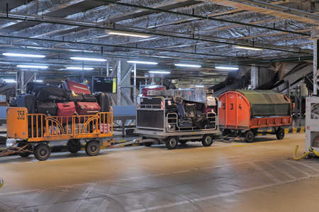 Service delivery and accounting luggage at the airport, Russia.のeditorial素材