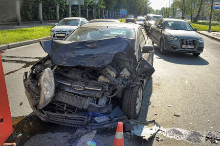 Rescuers and FEMA had an accident around the car, Petersburg, Russia.のeditorial素材