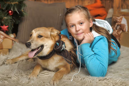 girl with dogの写真素材