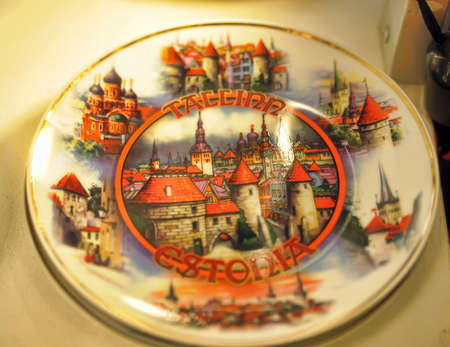Souvenir plates with views of Tallinnのeditorial素材