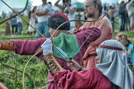 Unidentified archer during Medieval Festival , Iron Castle, Izborsk Russia.
