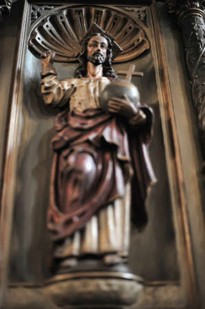 Wooden Sculpture of Jesus in a Churchの写真素材