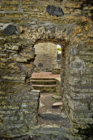 Stone corridor of a medieval castle.のeditorial素材
