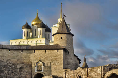 The Krom or Kremlin in Pskov, Russia,with the Trinity Cathedral.のeditorial素材
