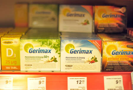 Vitamins on supermarket shelves,Lapenranta, Finland.のeditorial素材