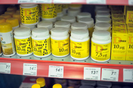Vitamins on supermarket shelves,Lapenranta, Finland.のeditorial素材