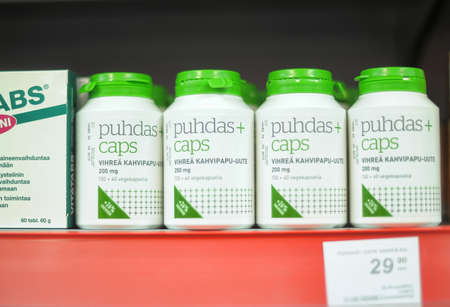 Vitamins on supermarket shelves,Lapenranta, Finland.のeditorial素材