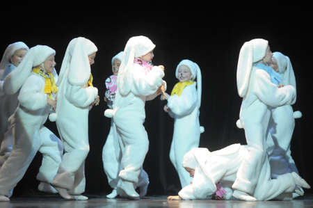 Dance performance on stage, Festival of childrens dance groups, St. Petersburg, Russia.のeditorial素材