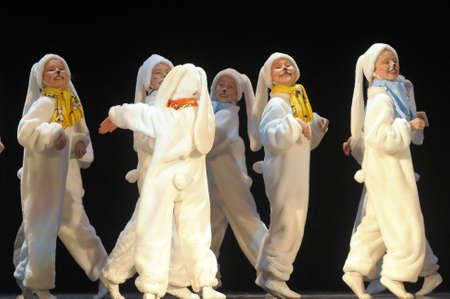 Children dancing in bunny costumesのeditorial素材