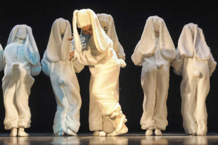 Children dancing in bunny costumesのeditorial素材