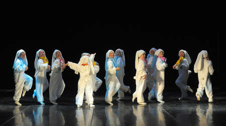 Children dancing in bunny costumesのeditorial素材