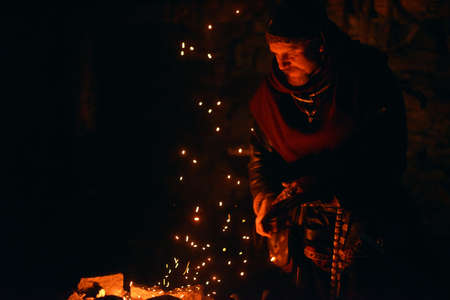 Viking in the smithy, Homesteads Viking Age, Center for History and Culture, the so-called yard Vikings Svargas, Russia.のeditorial素材