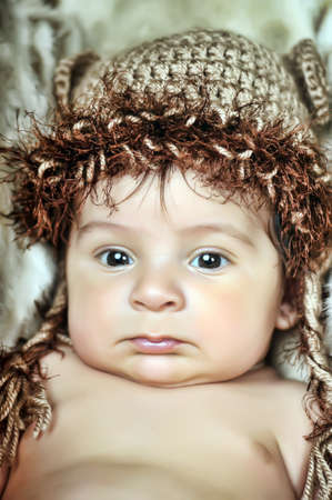 Cute little Newborn Baby boy posing for camera.の写真素材