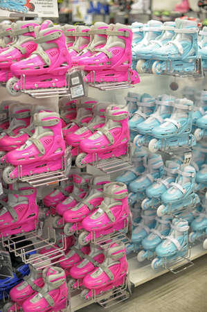 Roller skates in the store Decathlon, St. Petersburg, Russia.のeditorial素材