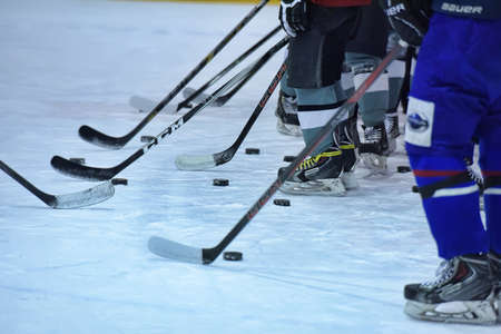 Ice hockey players at a public workout, St. Petersburg, Russiaのeditorial素材